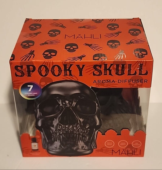 Mahli Black Spooky Skull Aroma Diffuser Festive Fan Essential W/ Pumpkin Oil