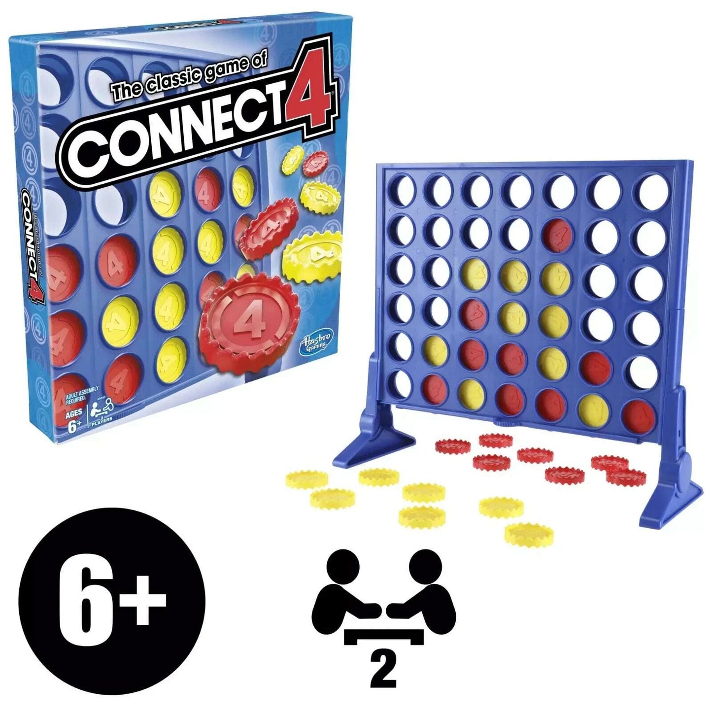 Connect 4 Classic Grid Strategy 4 in a Row Kids Board Game, Family Games for 2 Players, Christmas Gifts for Kids, Ages 6+ - COLO