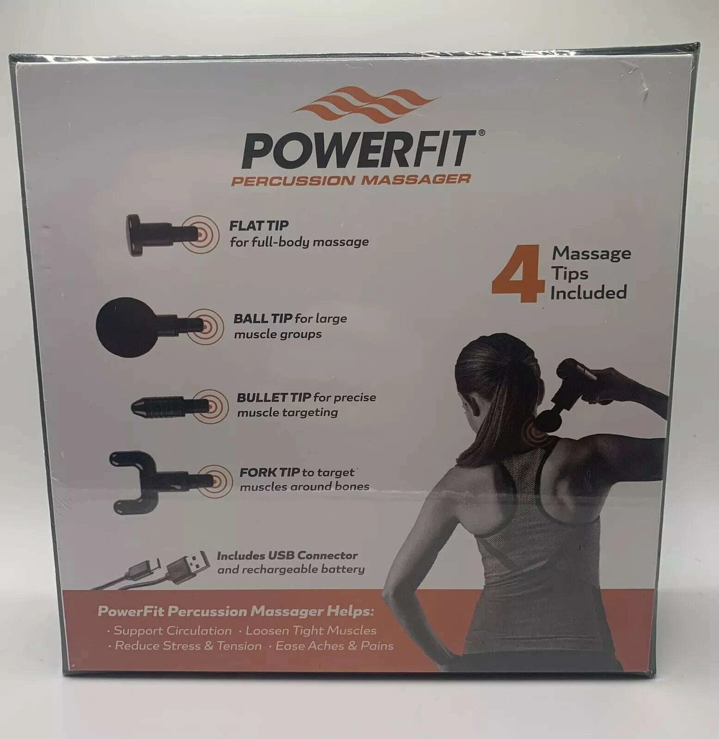 Powerfit MASSAGER Gun Deep Tissue Body Percussion Handheld 4 Tips 4 Settings - COLO