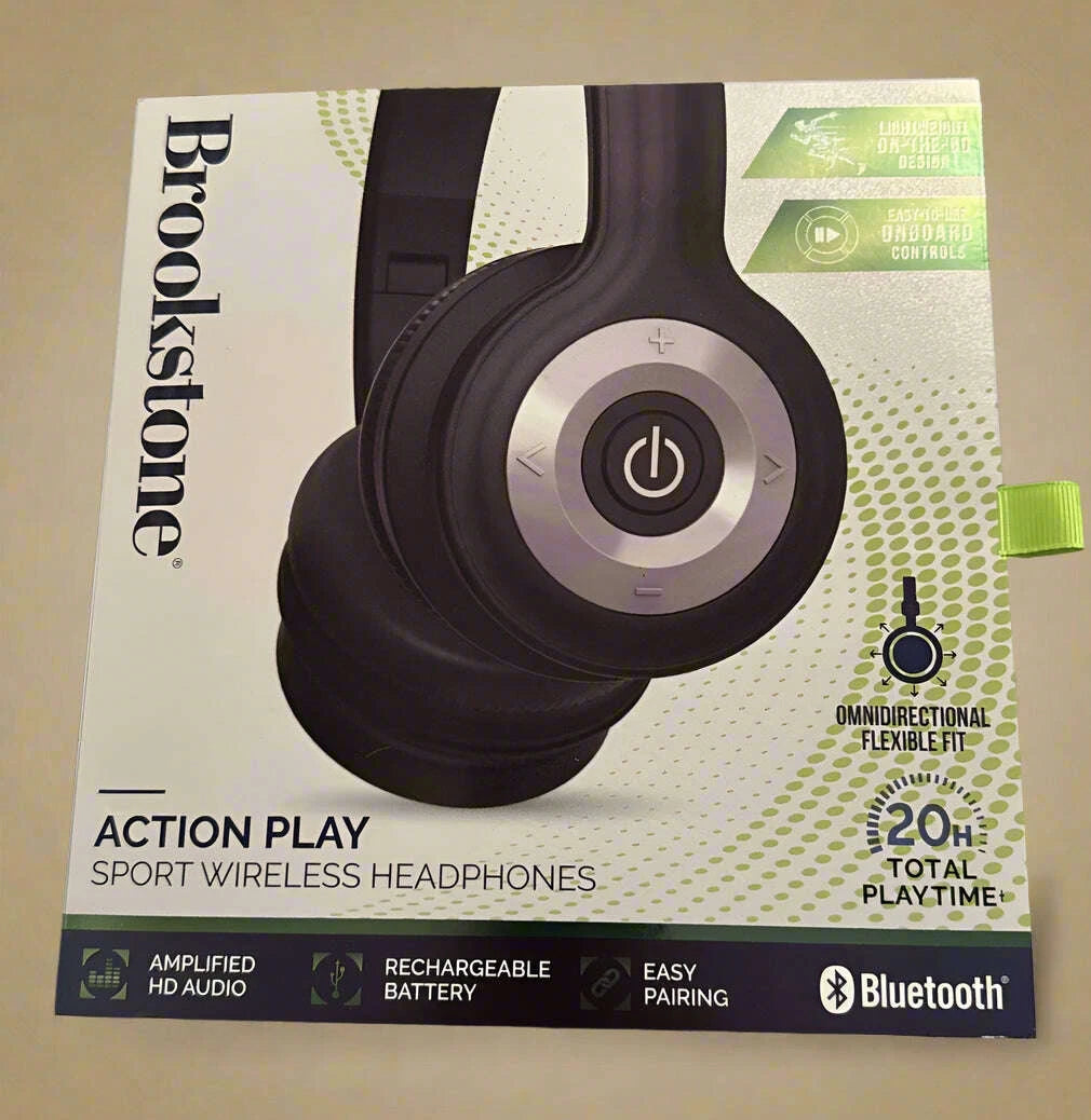 Brookstone Action Play Sport Wireless Headphones – 20 Hour Bluetooth - COLO