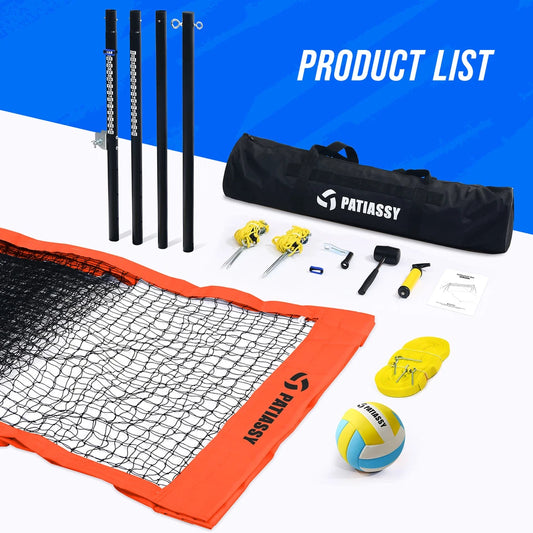 Patiassy Professional Volleyball Net Set with Adjustable Poles & Carry Bag (Orange)