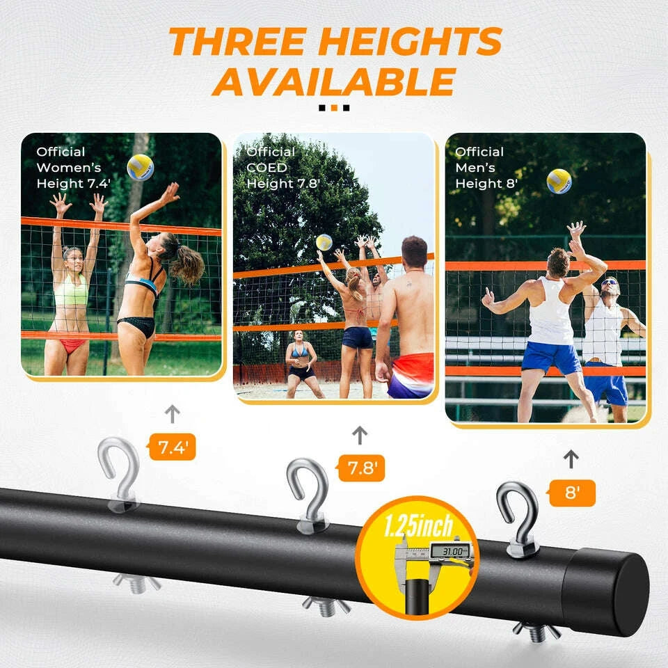 Patiassy Tournament Volleyball Net Set with Adjustable Poles & Carry Bag (Orange) - COLO