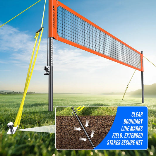 Patiassy Professional Volleyball Net Set with Adjustable Poles & Carry Bag (Orange)