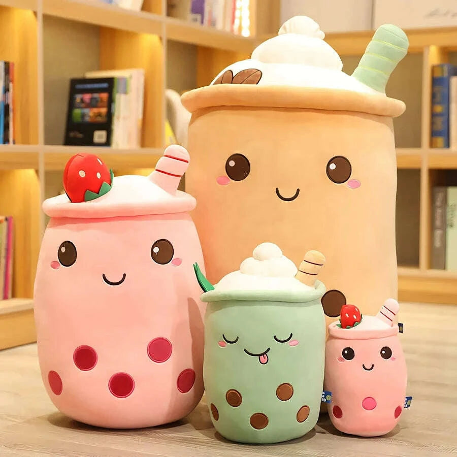Boba Plush Toy Cute Stuffed Bubble Tea Food Shaped Throw Pillow Cushion Cartoon Fruit Milk Tea Gift for Kids (Pink, 9 inches) - COLO