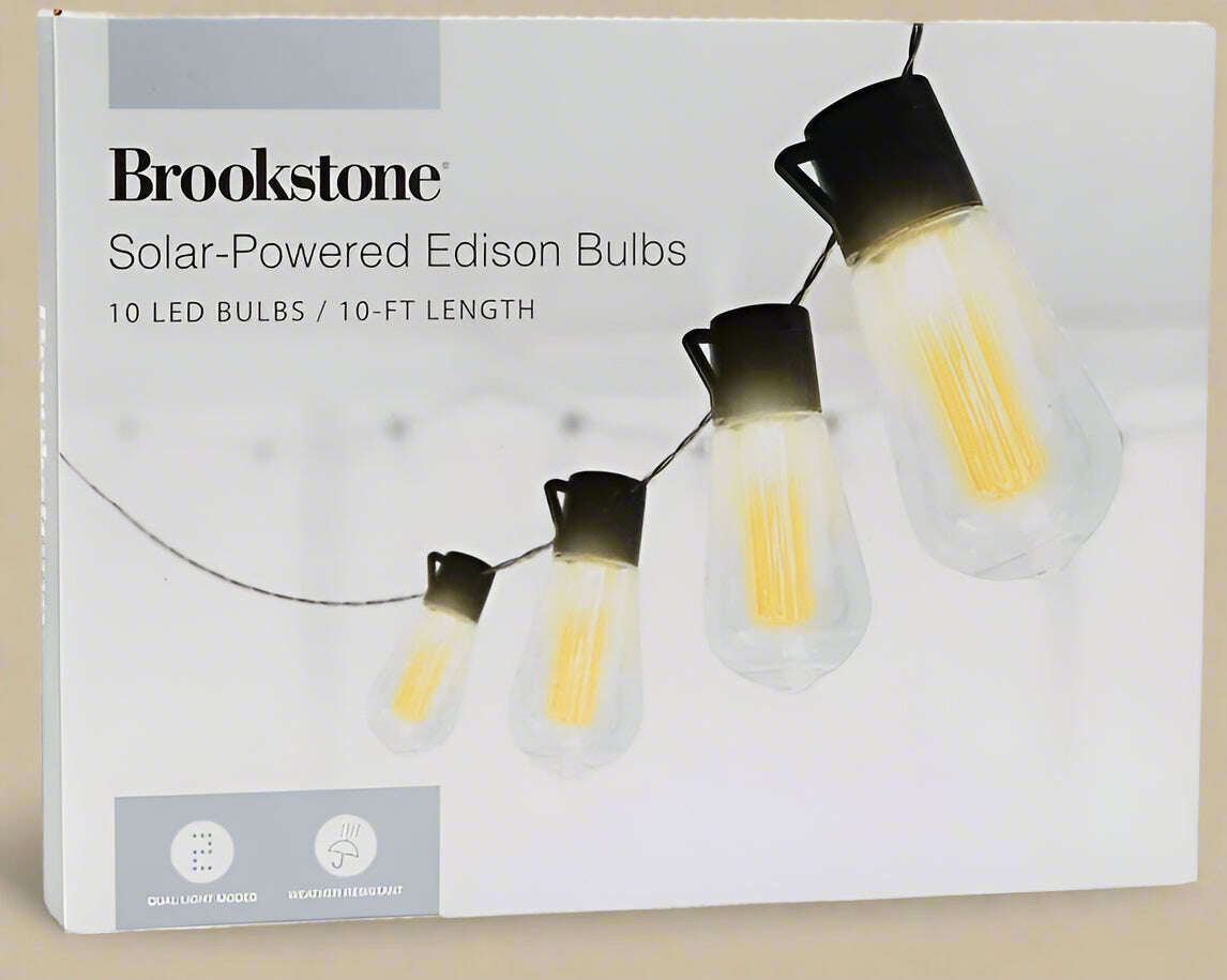 Brookstone Solar-Powered Edison Bulbs – 10 LED Bulbs, 10 ft Length - COLO