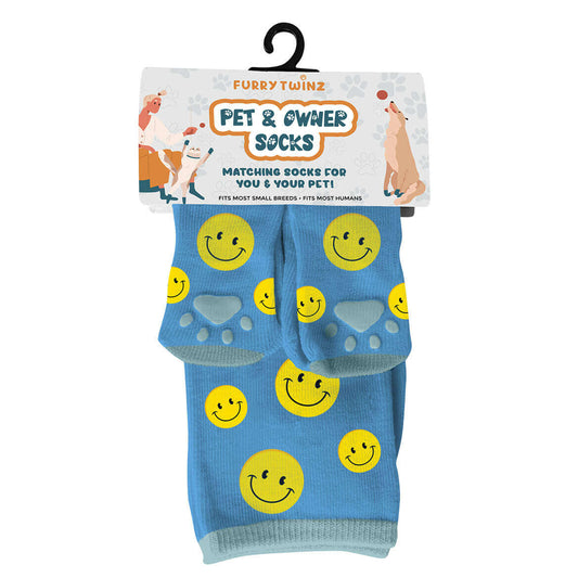 Smiley Face Pet & Owner Matching Socks – Cheerful Non-Slip Gripper Set - COLO