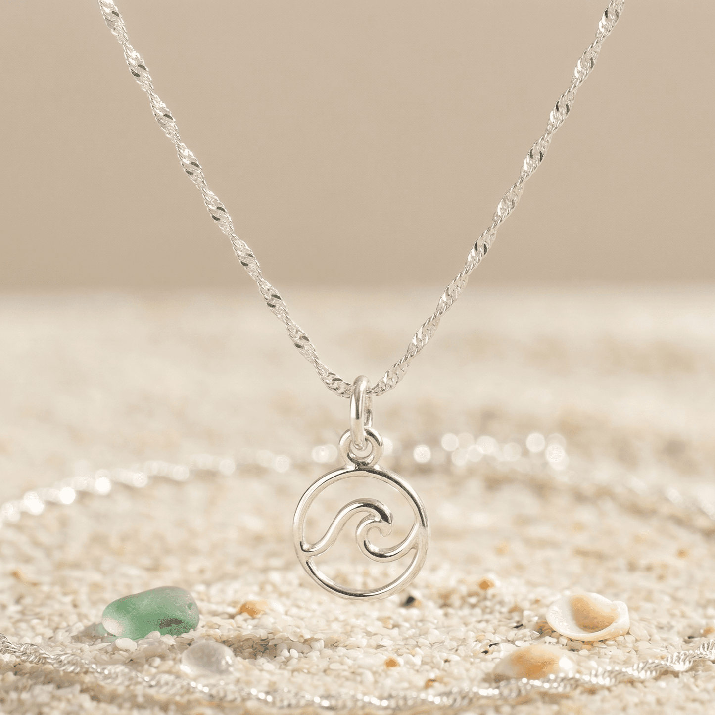 STERLING SILVER CIRCLE WAVE PENDANT AND DC CURB LINK ANKLE BRACELET 10" w/SPRING RING LOCK