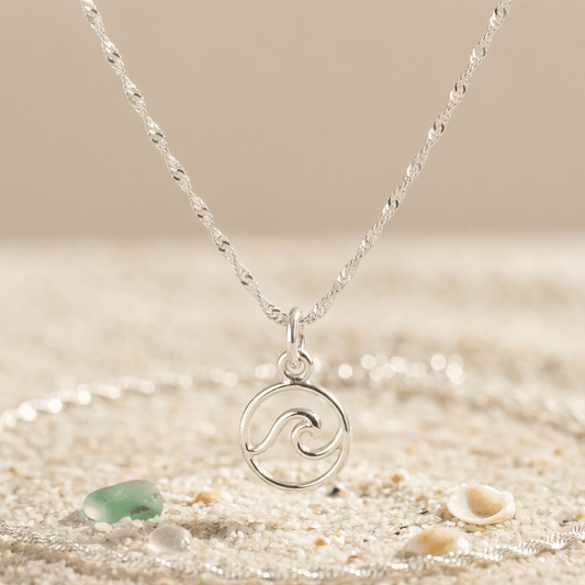 STERLING SILVER CIRCLE WAVE PENDANT AND DC CURB LINK ANKLE BRACELET 10" w/SPRING RING LOCK