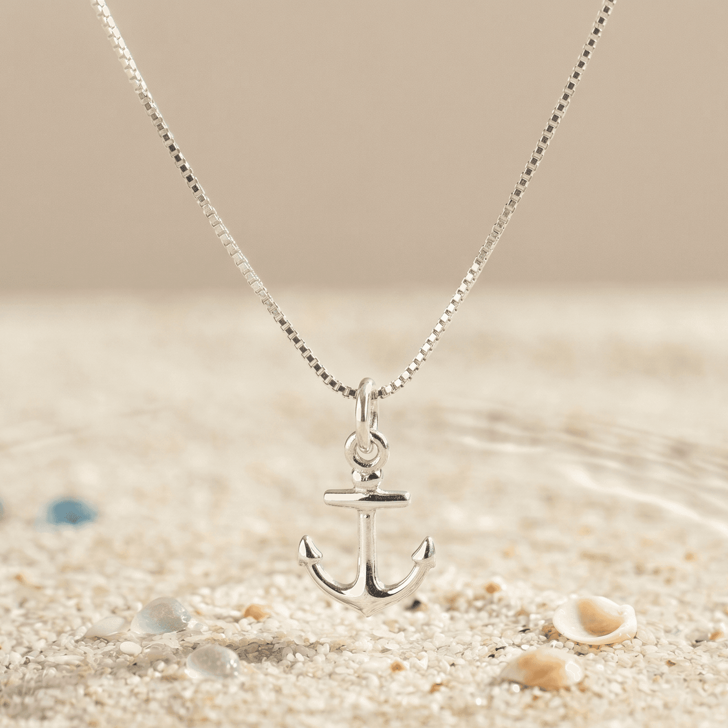 ANKLE BRACELET POLISH FINISH ANCHOR PENDANT 10" BOX CHAIN w/SPRING RING LOCK