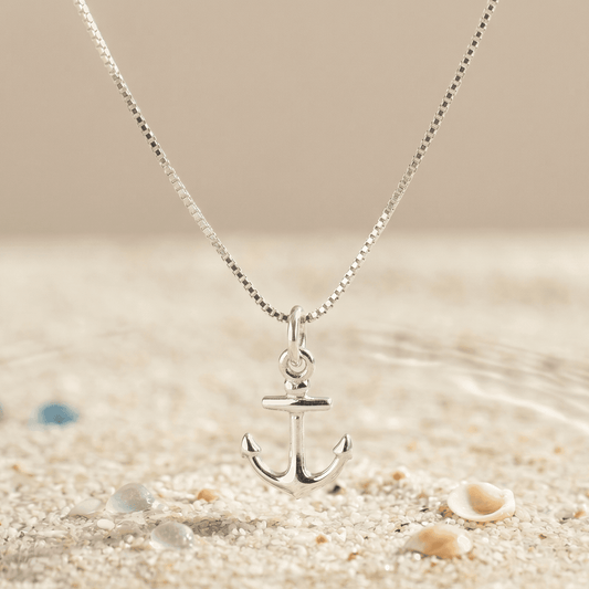 ANKLE BRACELET POLISH FINISH ANCHOR PENDANT 10" BOX CHAIN w/SPRING RING LOCK