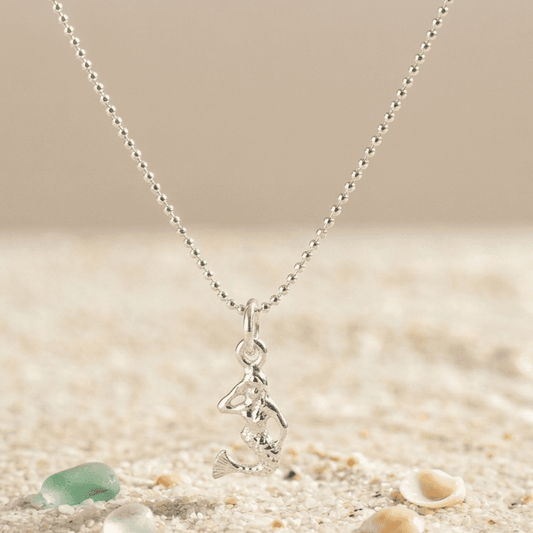 ANKLE BRACELET Mermaid Pendant and Diamond-Cut (DC) Ball Chain 10" w/SPRING RING LOCK