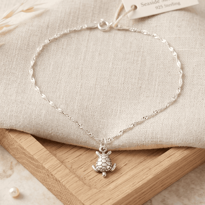 ANKLE BRACELET SEA TURLE PENDANT AND DC LINK CHAIN 10" w/SPRING RING LOCK