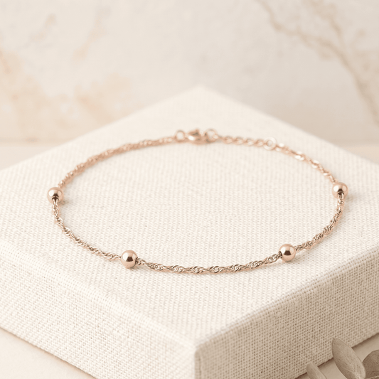 ANKLE BRACELET 6 HIGH POLISH BALLS PENDANT ON A DC LINK CHAIN 10" w/SPRING RING LOCK