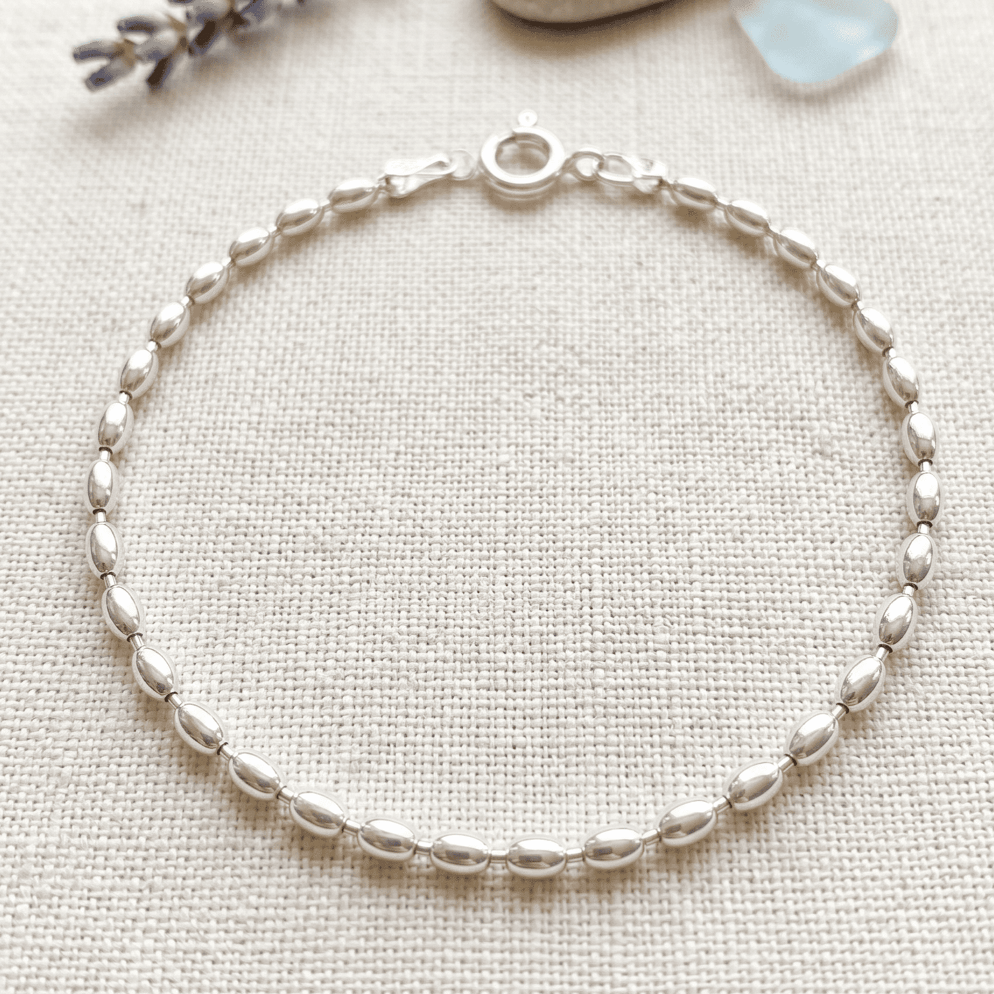 ANKLE BRACELET OVAL BEADS BRACELET 10" w/SPRING RING LOCK