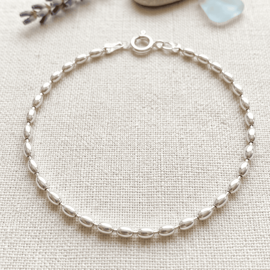 ANKLE BRACELET OVAL BEADS BRACELET 10" w/SPRING RING LOCK