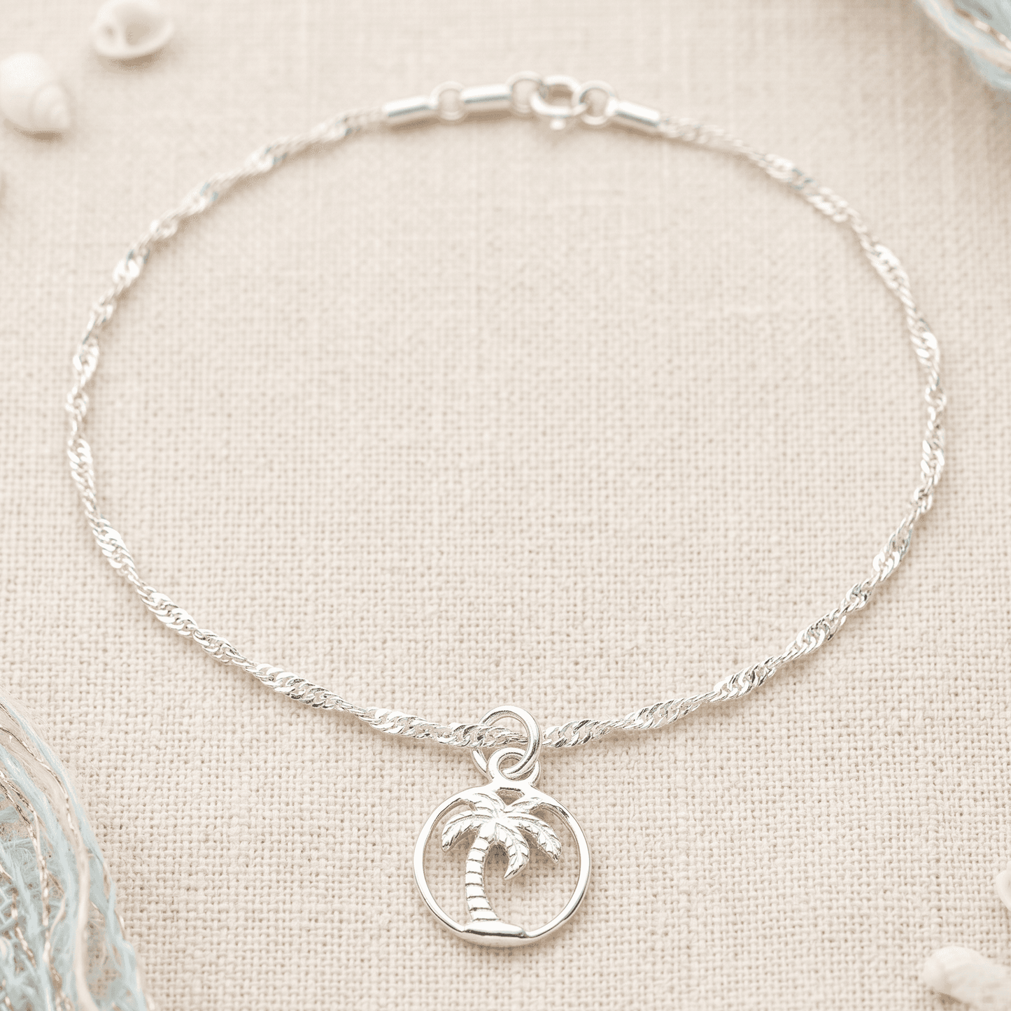 ANKLE BRACELET PALM TREE PENDANT ON A DC LINK CHAIN 10" w/SPRING RING LOCK