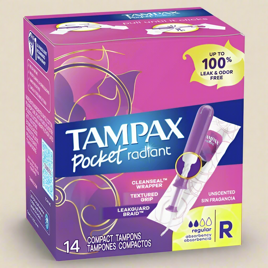 Tampax Pocket Radiant Tampons with LeakGuard Braid, Regular Absorbency, 14 Ct