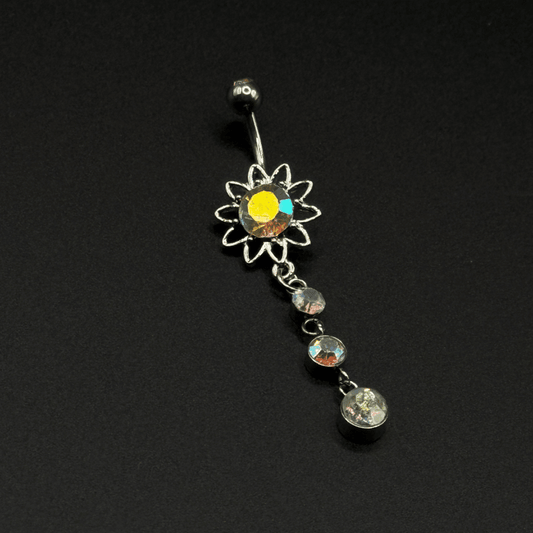 Gold Flowers Belly Button Ring with Stones - COLO