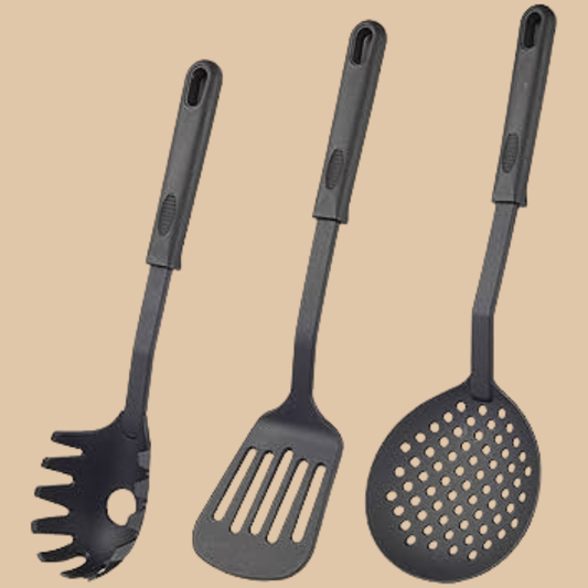 Black Plastic Kitchen Utensils Set 3 Piece