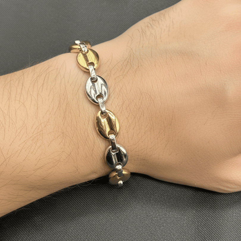 Men's Two-Tone Coffee Bean Link Bracelet - COLO