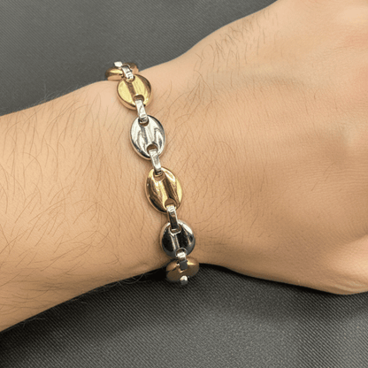 Men's Two-Tone Coffee Bean Link Bracelet - COLO