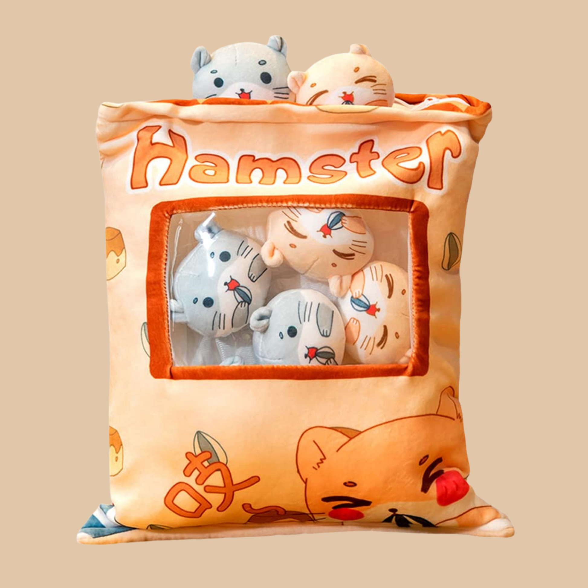 Zippered Hamster Plush Pillow with Mini Hamsters - COLO