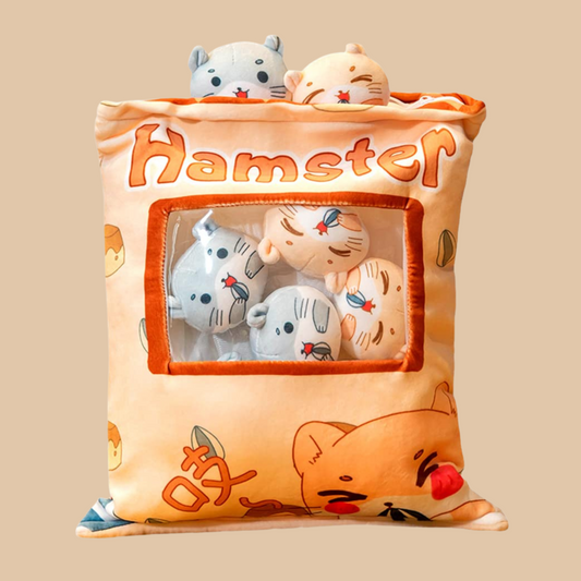 Zippered Hamster Plush Pillow with Mini Hamsters - COLO