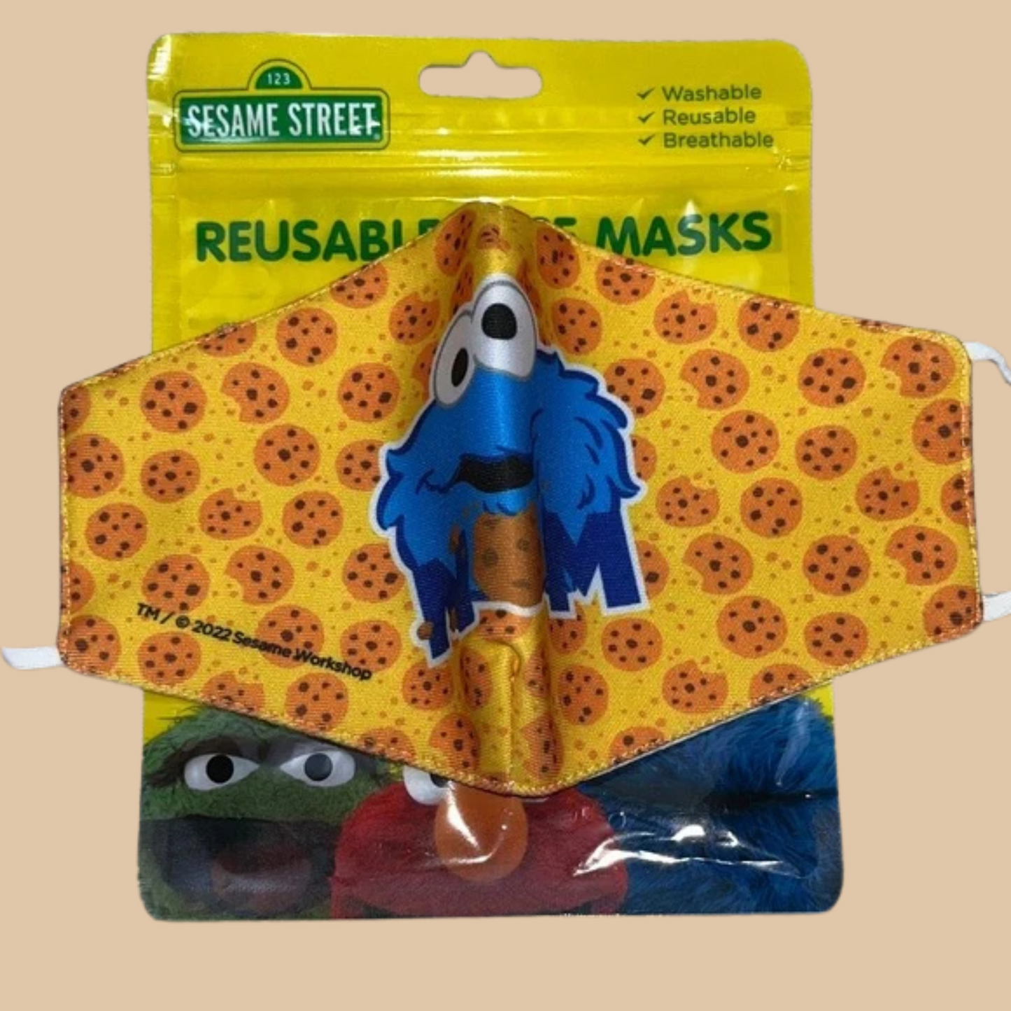 Kids Sesame Street Yellow Cookie Reusable Face Mask - COLO