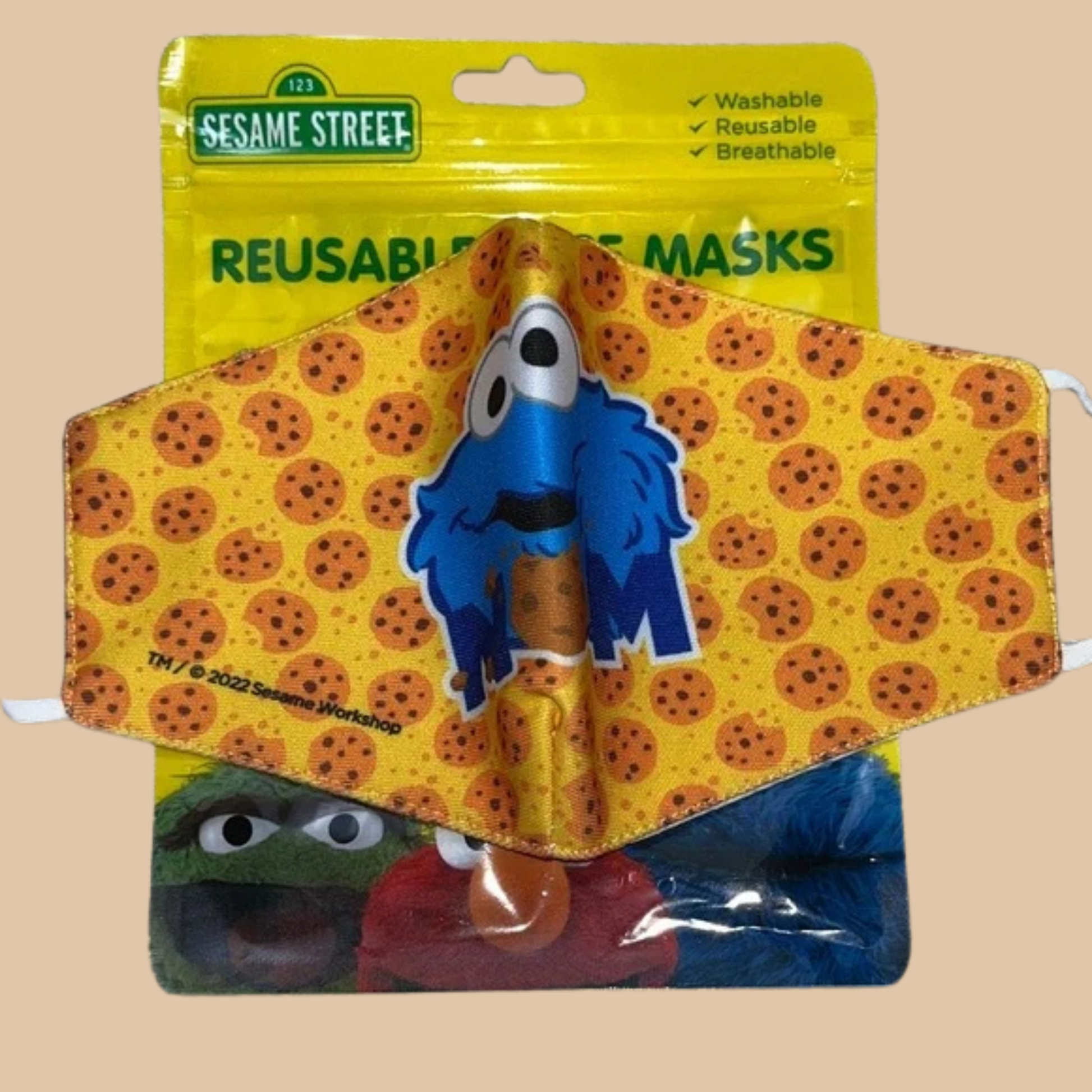 Kids Sesame Street Yellow Cookie Reusable Face Mask - COLO