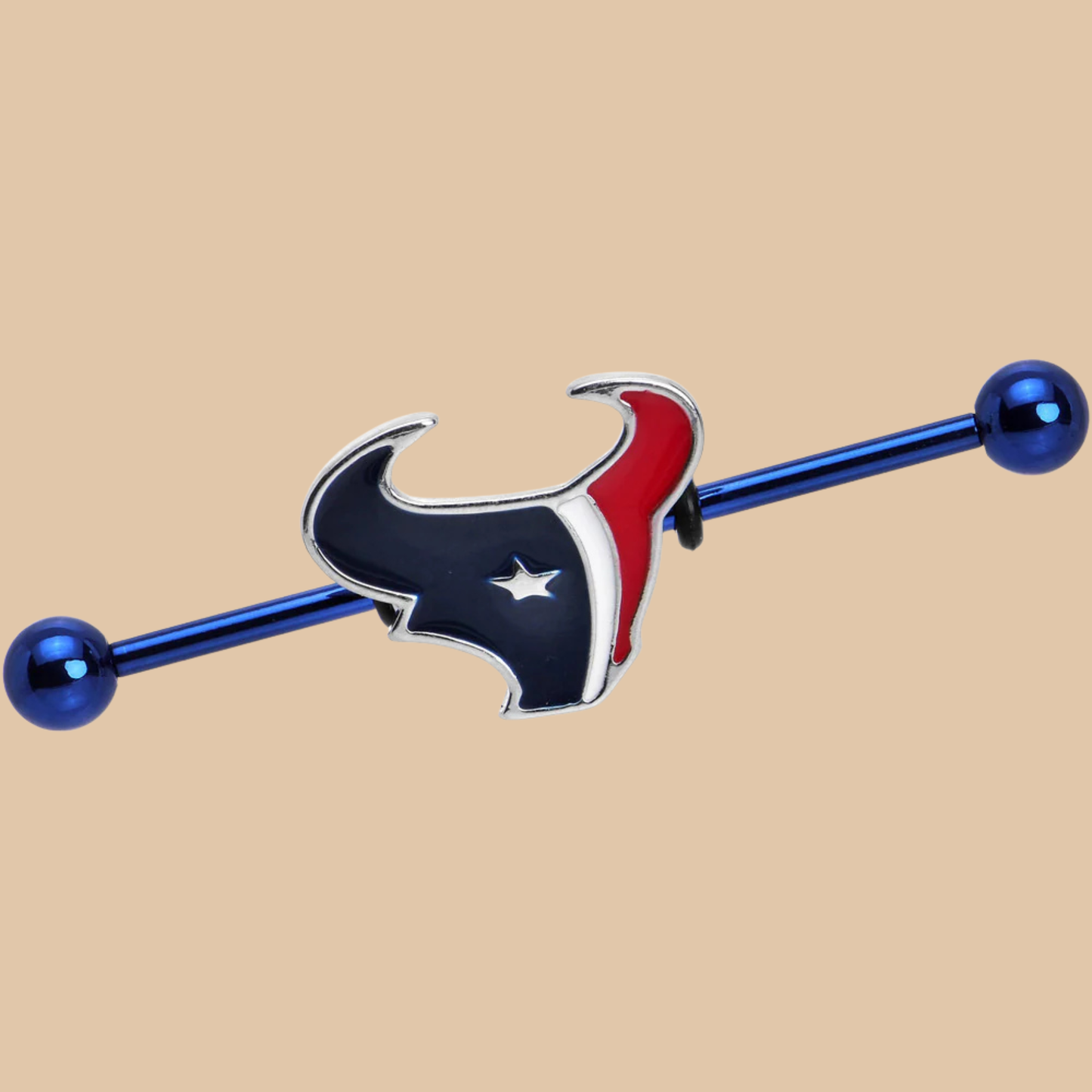 Houston Texans NFL Body Jewelry – Industrial Barbell (Blue with Logo)