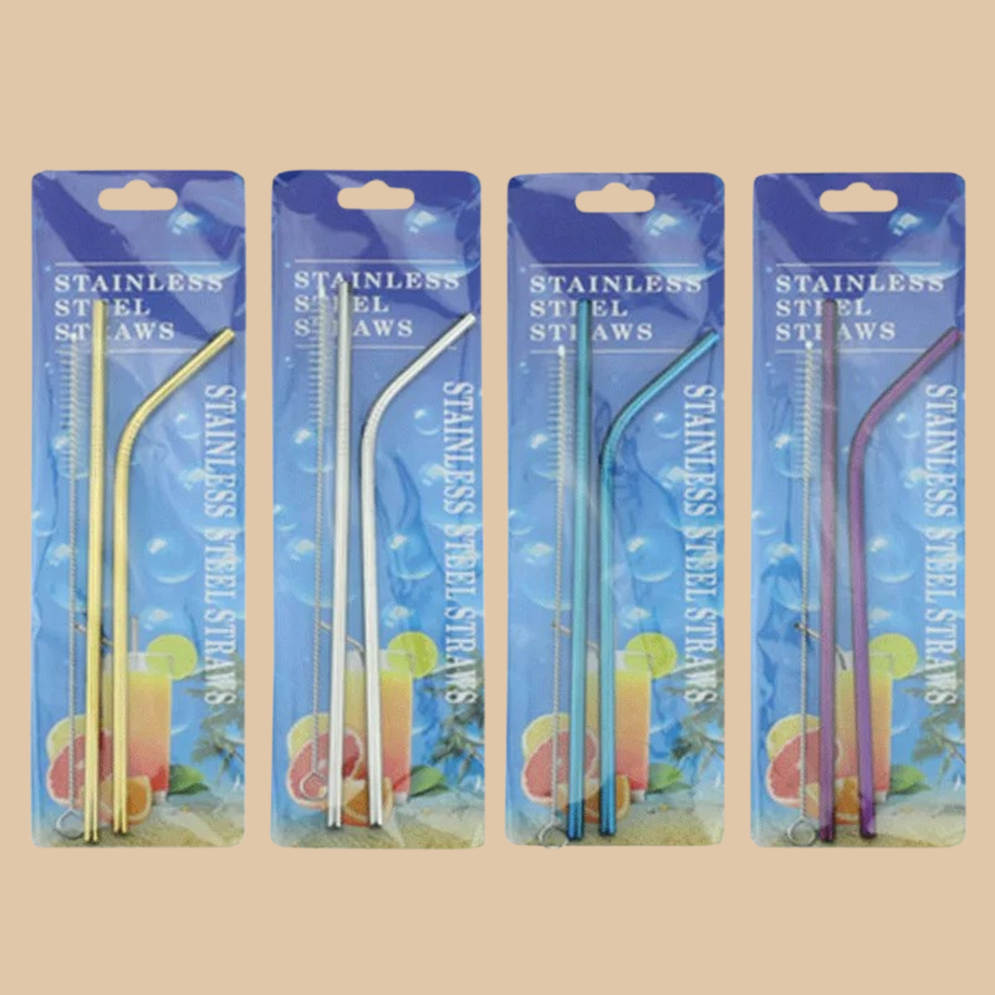 Stainless Steel Straws 3 Piece Set Multicolor - COLO