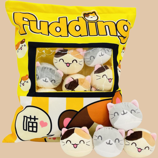 Zippered Yellow Kitti Plush Pillow with Mini Dolls