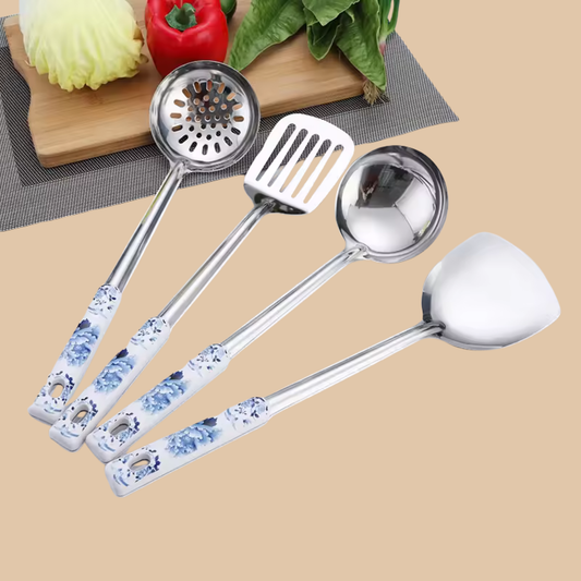 Porcelain Kitchen Utensils Set Blue White Floral 7pcs