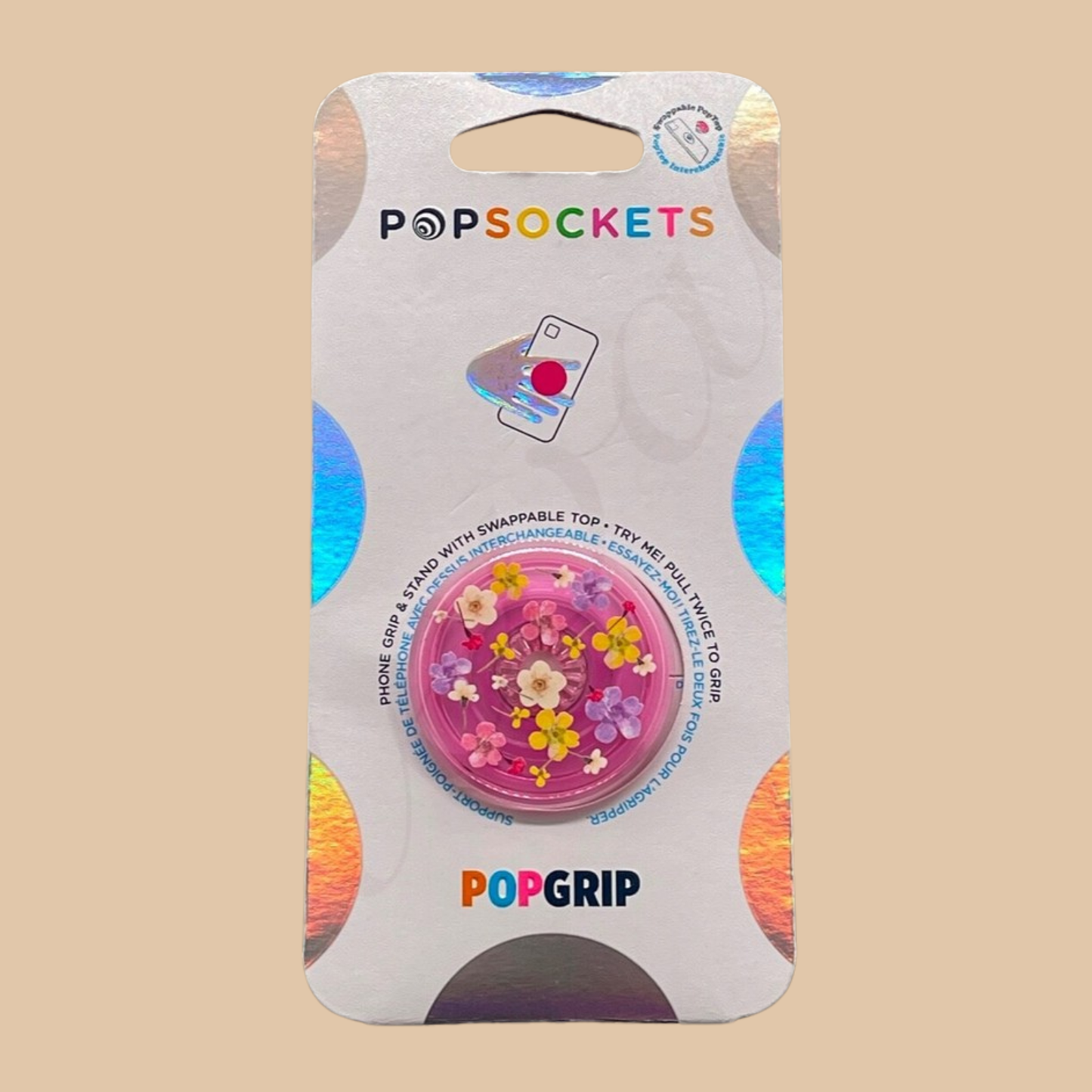 Authentic PopSockets “Trans Pink Ditsy Floral” Back-Of-Phone PopGrip