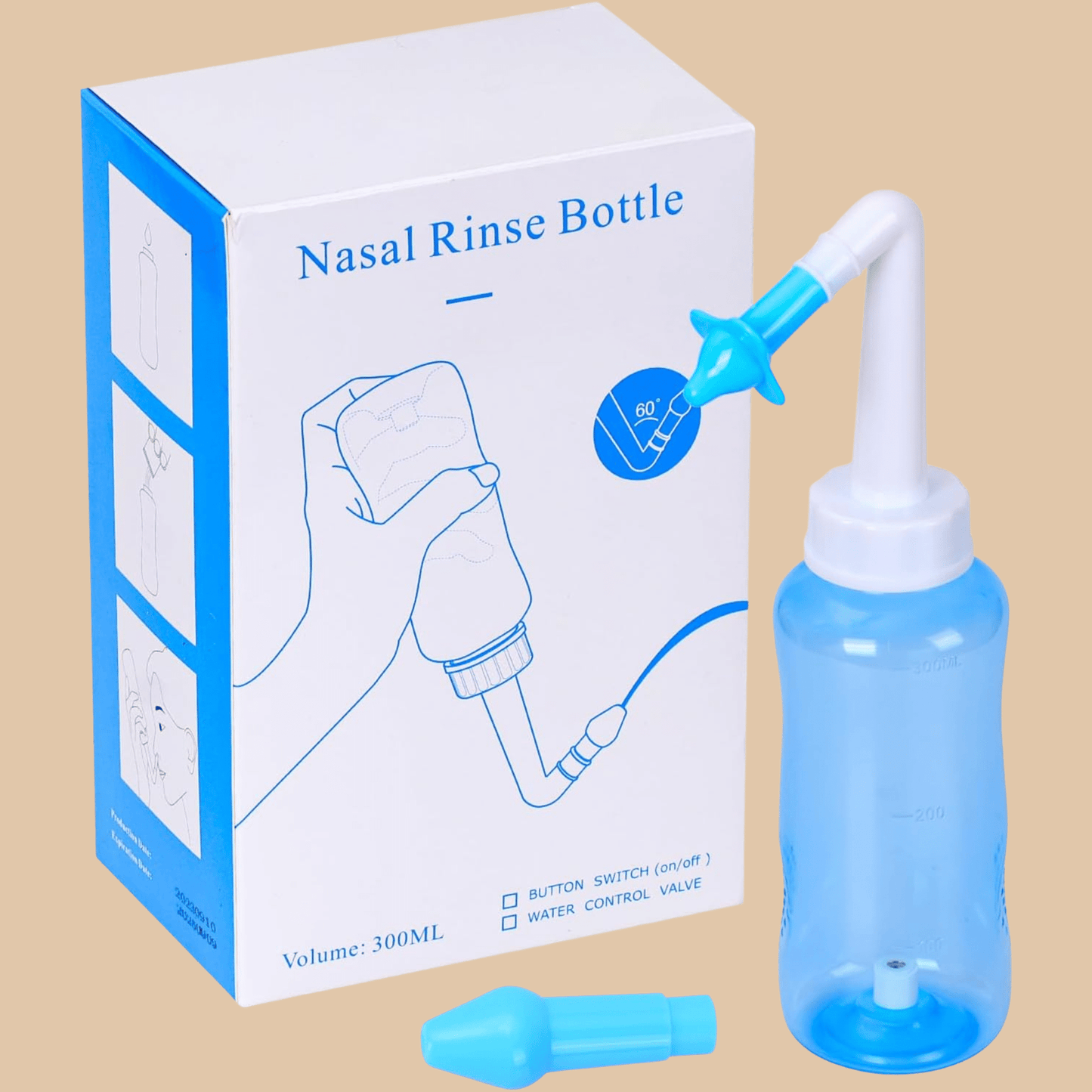 Neti Pot Nasal Rinse Bottle 300ml Blue - COLO