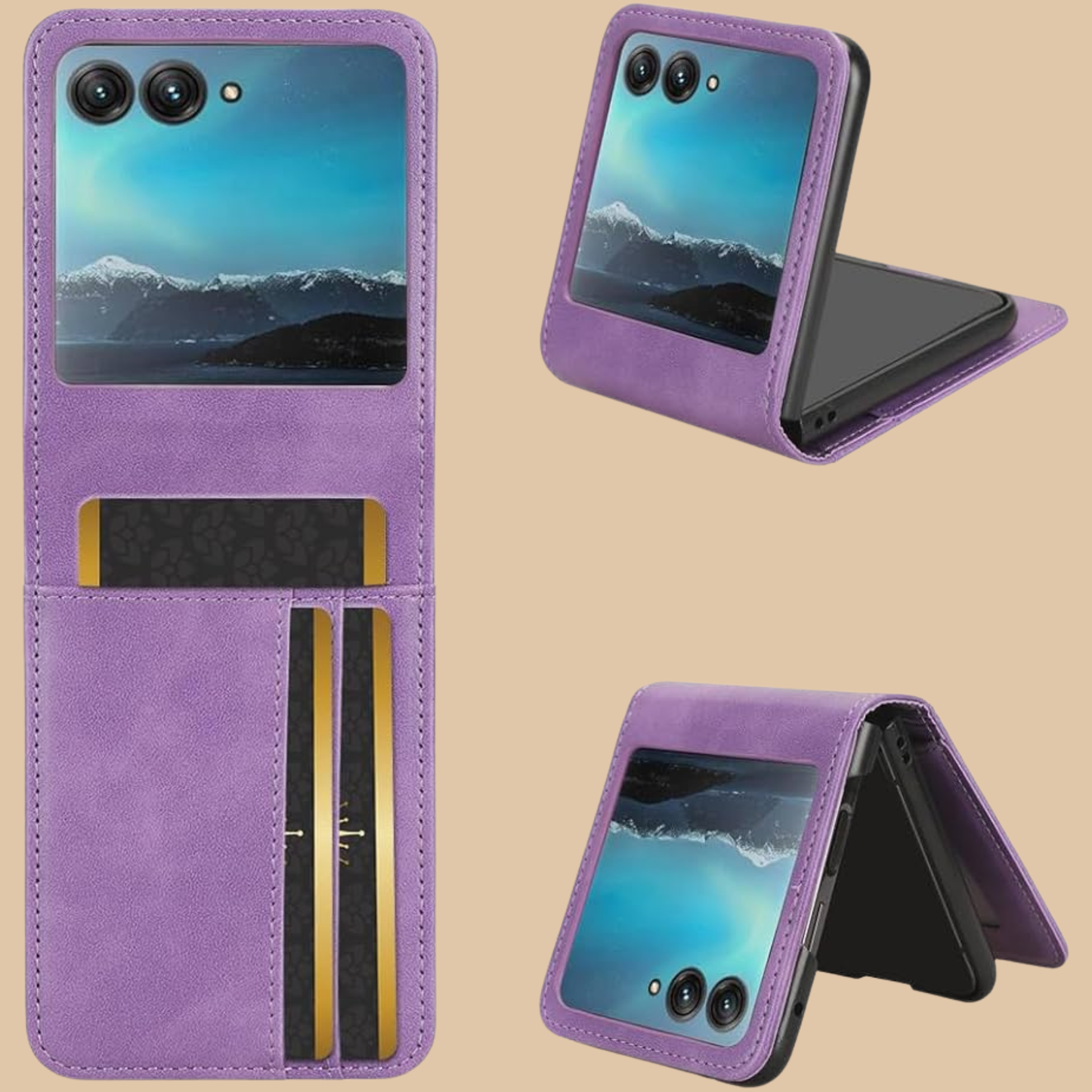 Compatible Motorola Razr 40 Ultra Leather Case Cover, PU Flip Case, Purple