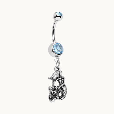 Mermaid Belly Button Ring – Silver with Blue Stone