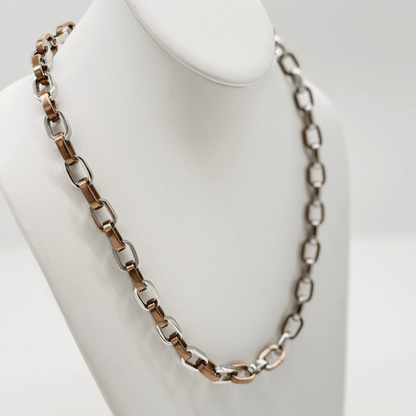 Industrial Two-Tone Silver & Copper Chain Necklace - COLO
