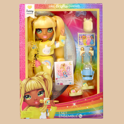 Rainbow High Jr High PJ Party Sunny Doll | 9” Posable Yellow Doll