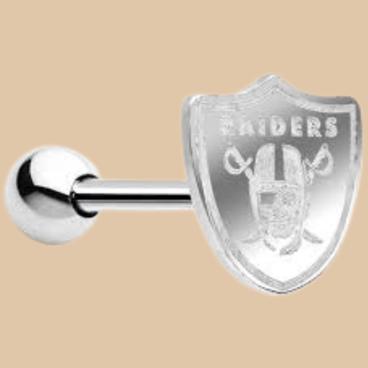 NFL Vegas Raiders Small Barbell Tongue Ring Silver Logo