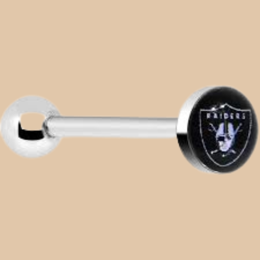 NFL Vegas Raiders Small Barbell Tongue Ring Silver Logo