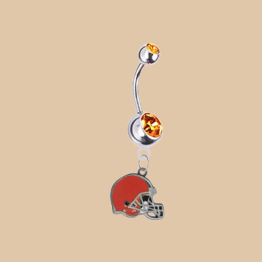 NFL Cleveland Browns Dangle Belly Ring Stainless Steel Curved Orange Barbell Licensed