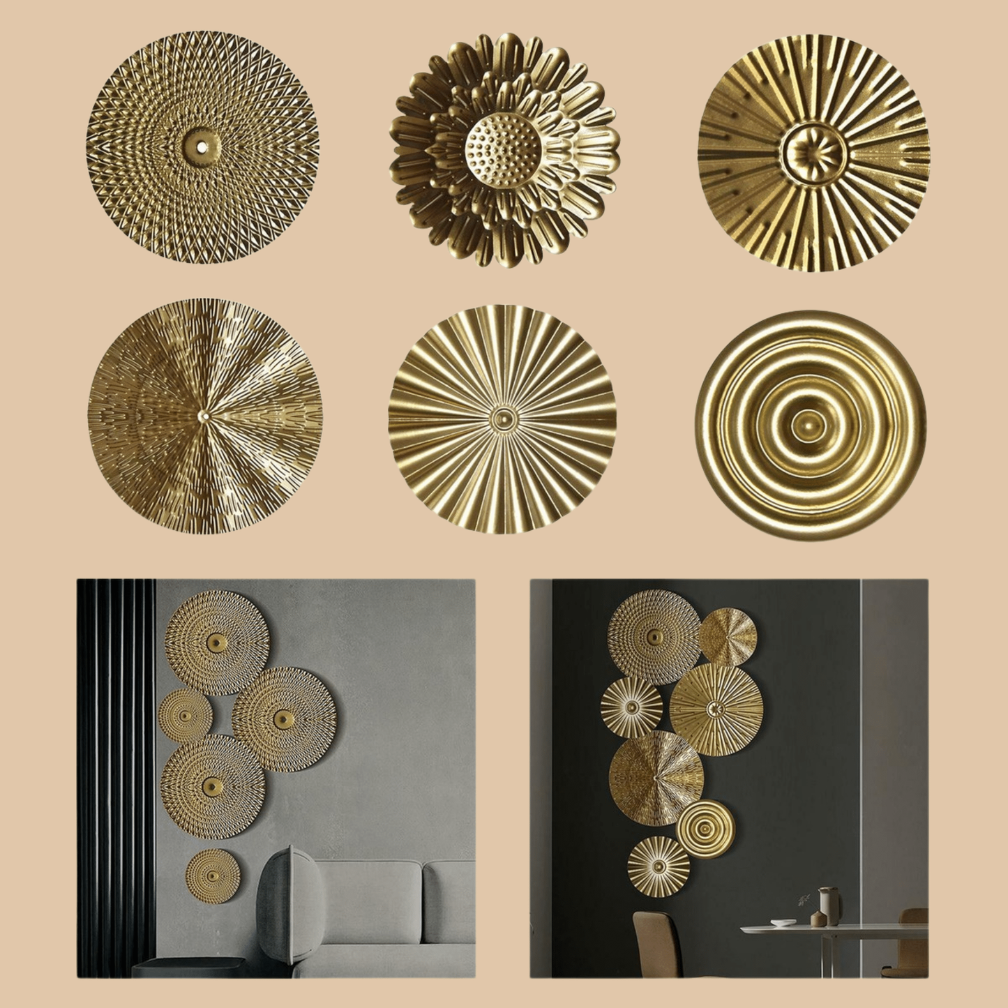 Gold Metal Sunburst Wall Decor Set 8PCS - COLO