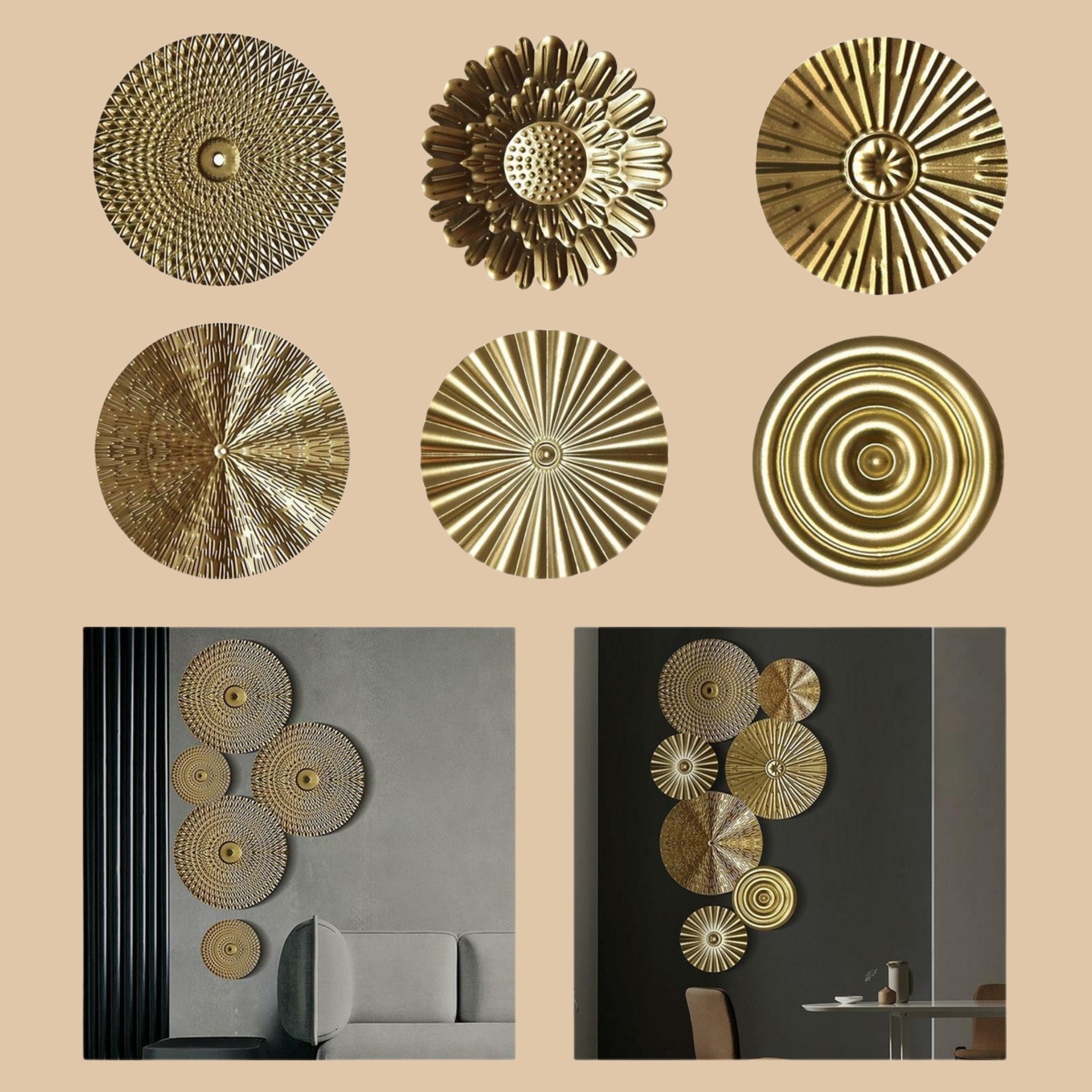 Gold Metal Sunburst Wall Decor Set 8PCS