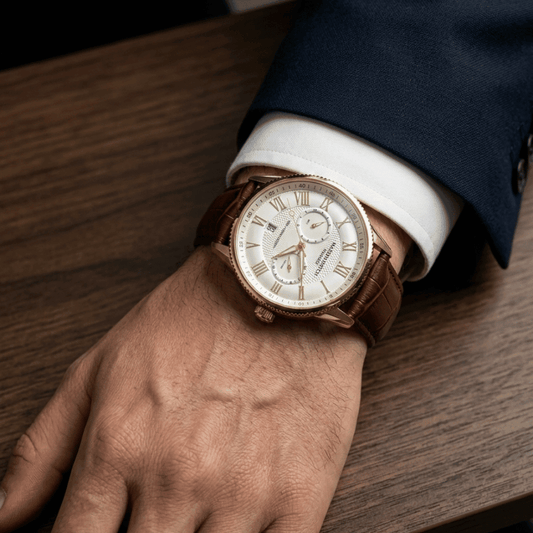 Mason Parker Collection Men’s Watch – Gold-Tone Case White Roman Dial Brown Leather Strap RJ-330 - COLO