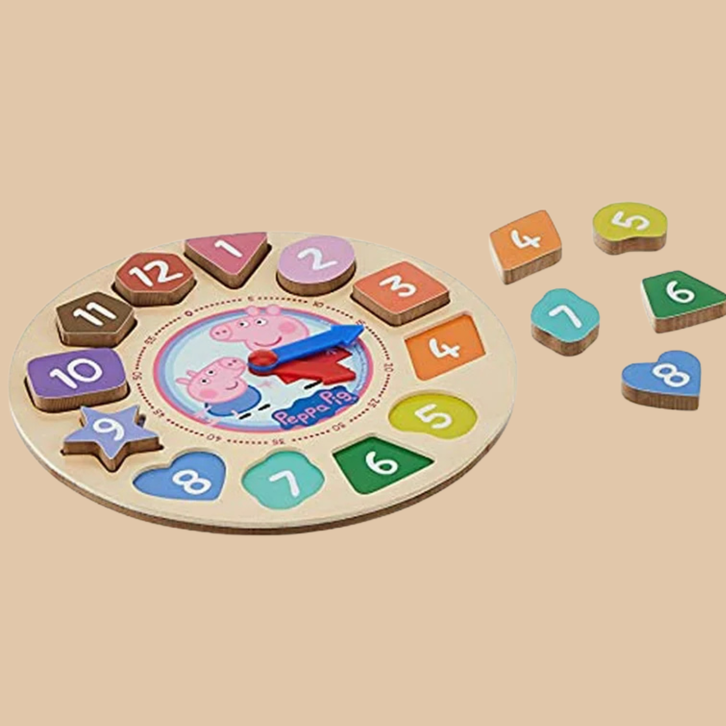Peppa Pig Wooden Shape Sorter Clock Puzzle - Learn Time & Colors