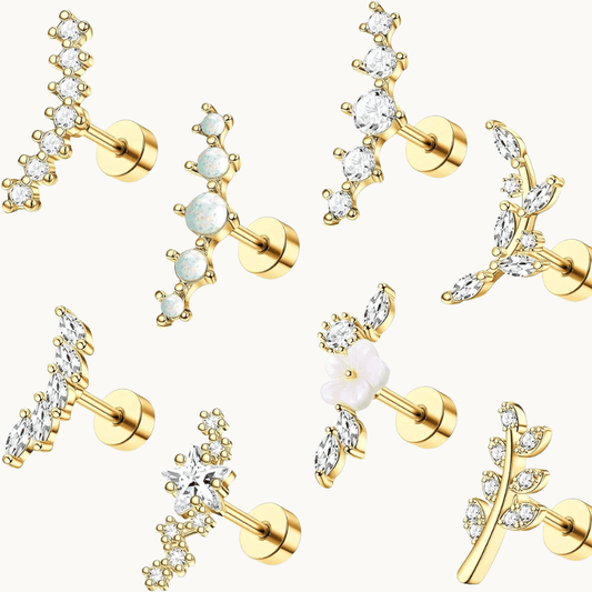 Gold Opal Cartilage Earrings Helix Piercing Set - COLO
