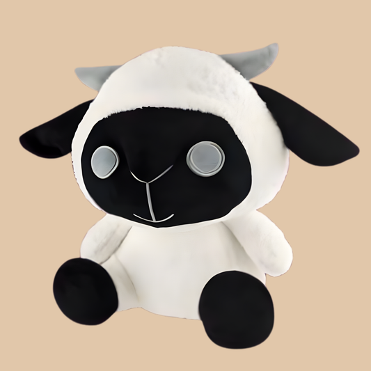 Black & White Sheep Lamb Plush Toy – Cute Stuffed Animal Gift for Kids, Large (10"–12")