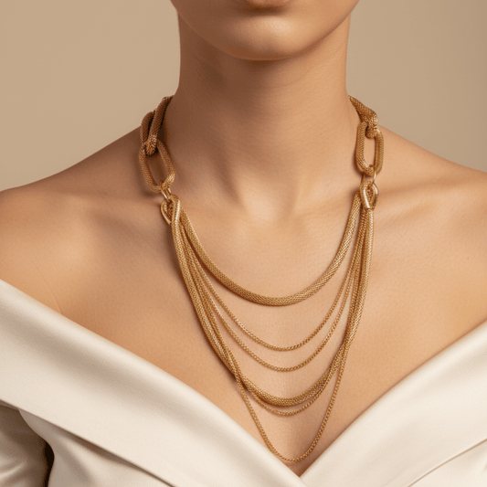 Gold-Toned Multi-Strand Statement Necklace - COLO