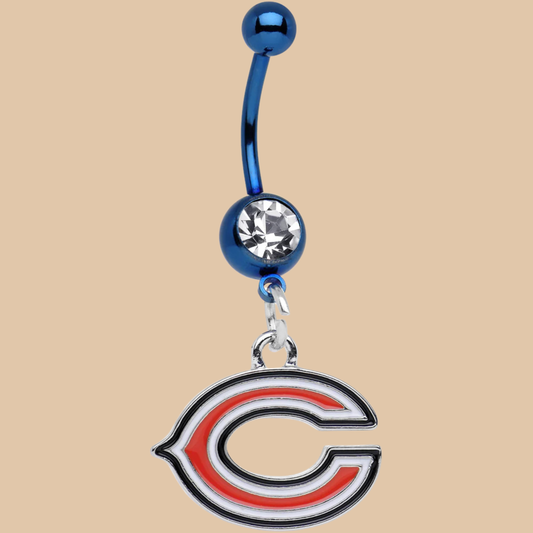 NFL Chicago Bears Dangle Belly Ring Stainless Steel Curved Blue Barbell Licensed